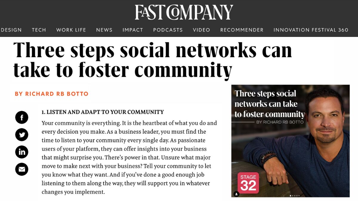 3 Steps Social Networks Can Take to Foster Community - Richard Botto for Fast Company Executive Board 