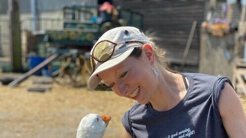 Caroline and Wiggle the goose