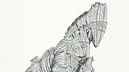 The Trojan Horse. Based on the model for the film TROY (2014) by Wolfgang Petersen. Staedtler Liner and Copic Markers.