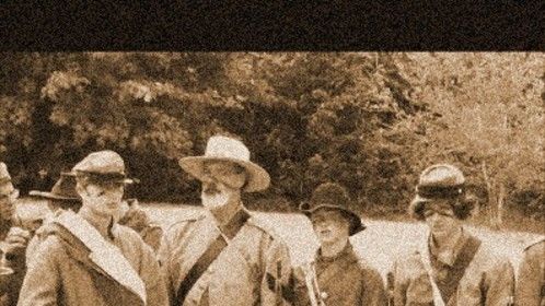 Sepia tinted still of Civil War reenactors from video doc I produced